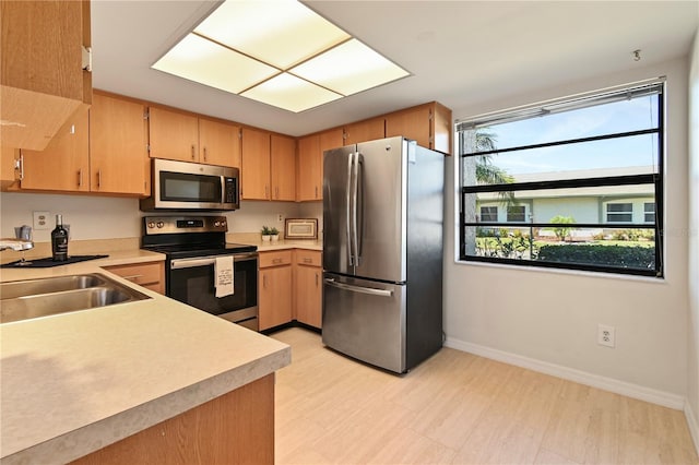 kitchen featuring sink, stainless steel appliances, and light hardwood / wood-style floors