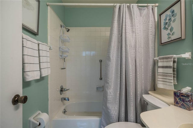 bathroom featuring toilet and shower / tub combo with curtain