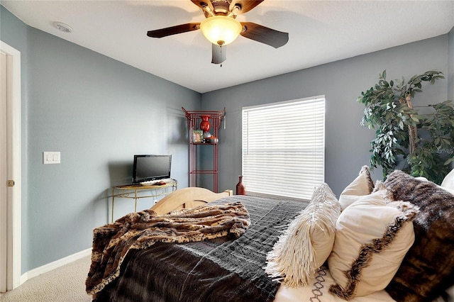 bedroom with carpet flooring and ceiling fan