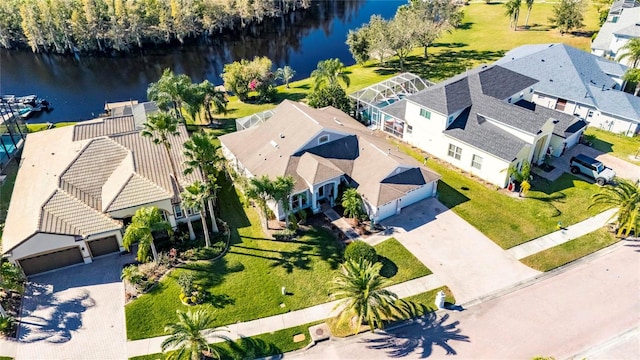 aerial view with a water view