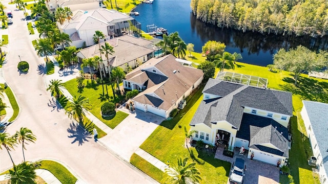 aerial view with a water view