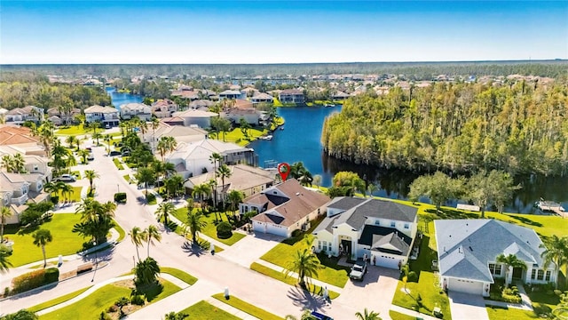 aerial view featuring a water view