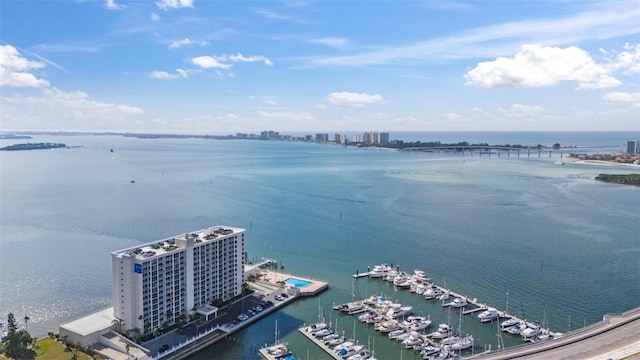 aerial view with a water view