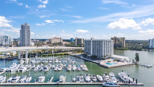 property view of water featuring a dock