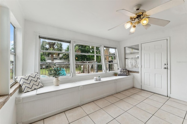 bathroom featuring tile patterned floors and ceiling fan