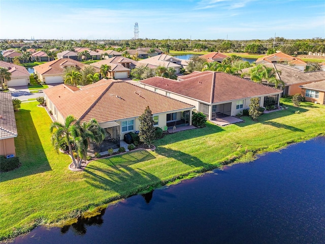 aerial view with a water view