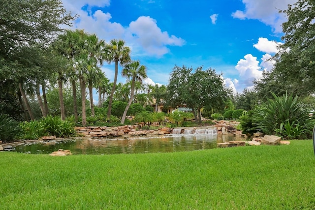 view of yard with a water view