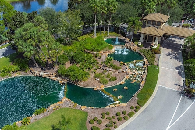 aerial view with a water view