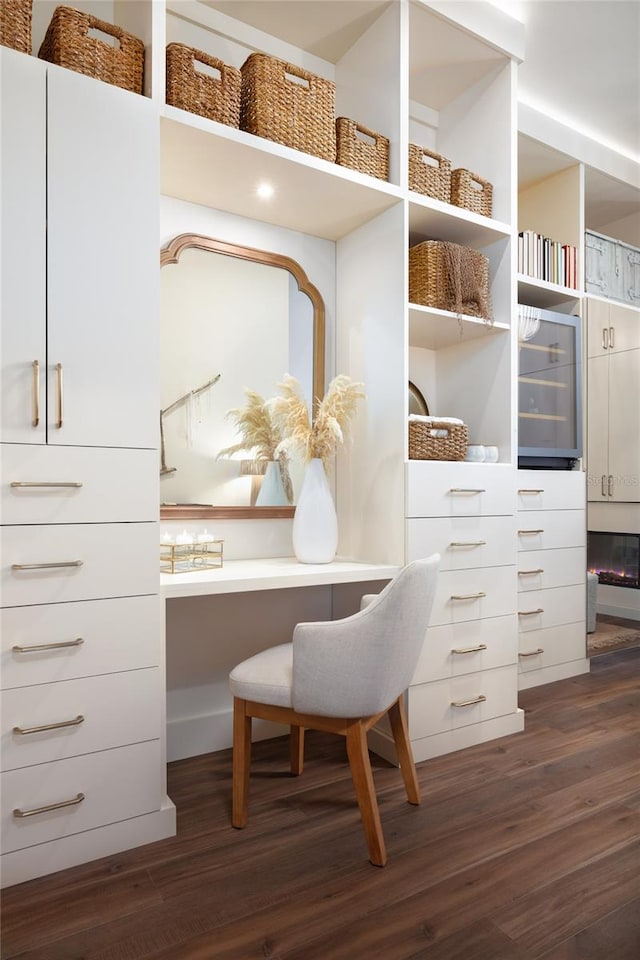 interior space with dark wood-type flooring