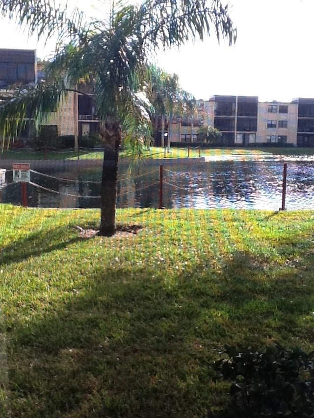 view of yard with a water view