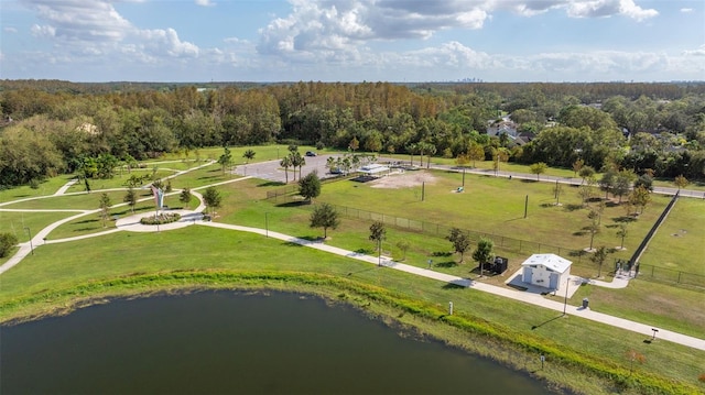 bird's eye view featuring a water view