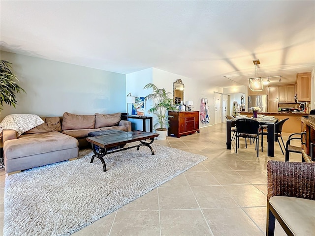 living room with light tile patterned floors