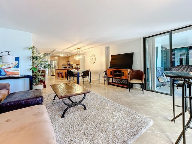 living room featuring light tile patterned flooring