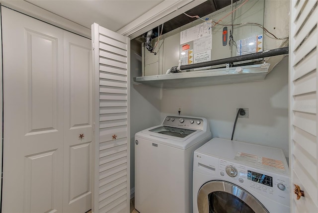 laundry room with laundry area and washing machine and clothes dryer