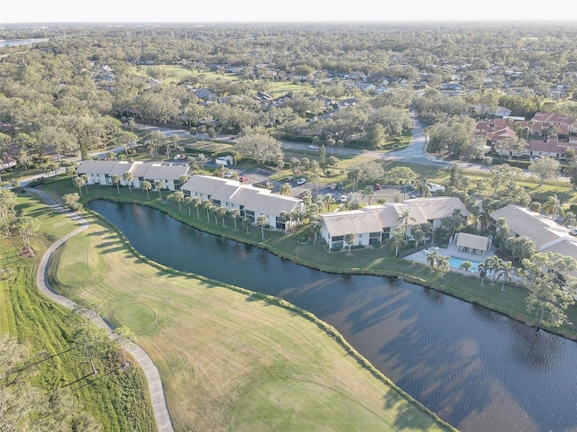 bird's eye view featuring a residential view and a water view