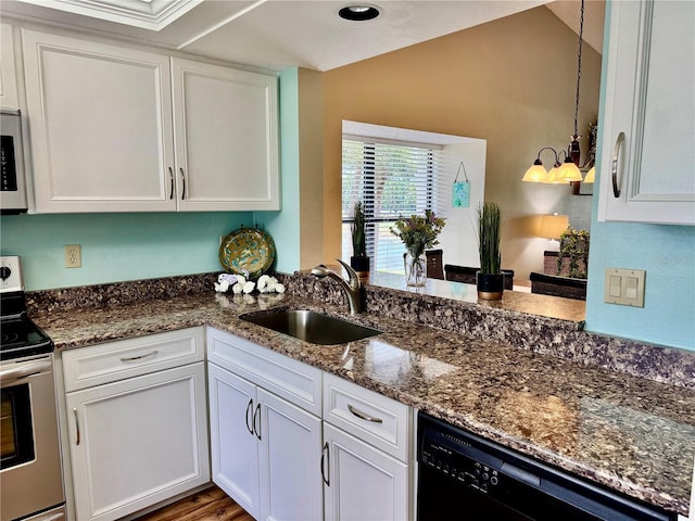 4452 Weybridge St Unit 74, Sarasota, FL 34235 - kitchen featuring stainless steel range with electric cooktop, black dishwasher, and white cabinetry