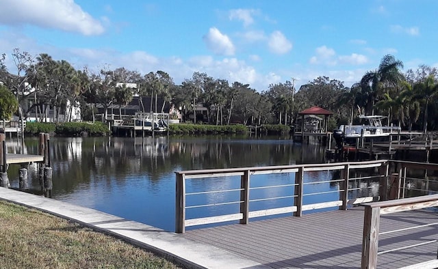 dock area with a water view