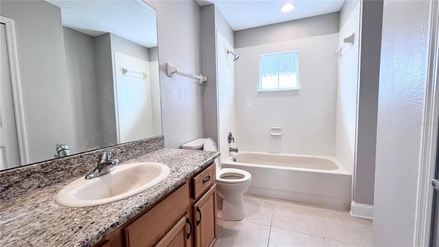 2012 Fern Ridge Ct, Holiday, FL 34691 - bathroom featuring toilet, vanity, shower / washtub combination, tile patterned floors, and a textured ceiling