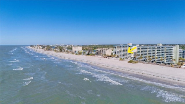 aerial view featuring a beach view and a water view