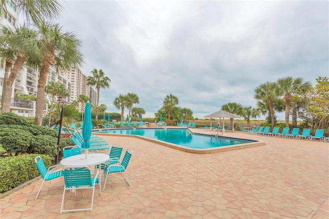 view of swimming pool with a patio area