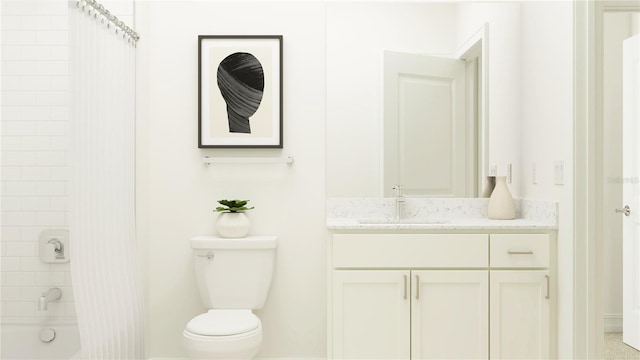 full bathroom featuring vanity, toilet, and shower / bathtub combination with curtain