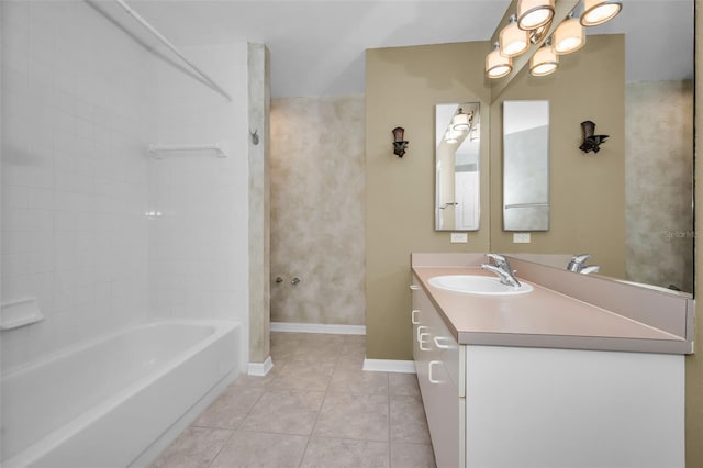 bathroom featuring tile patterned floors, vanity, and tiled shower / bath combo