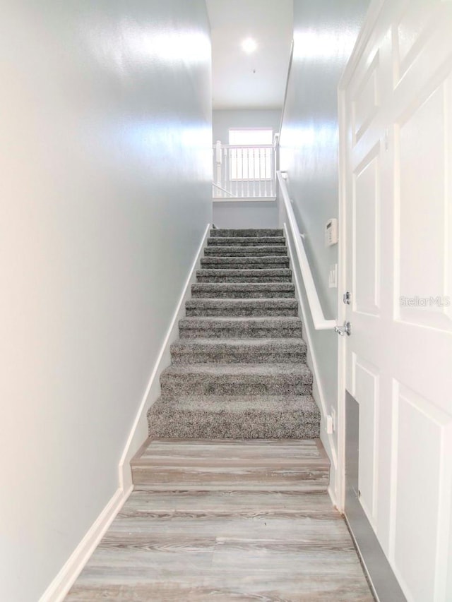 staircase featuring hardwood / wood-style floors