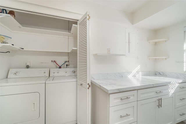 laundry area with independent washer and dryer and electric panel