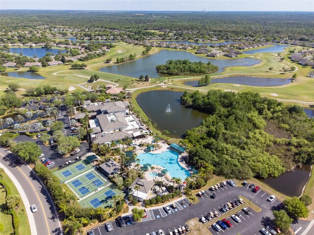 aerial view with a water view