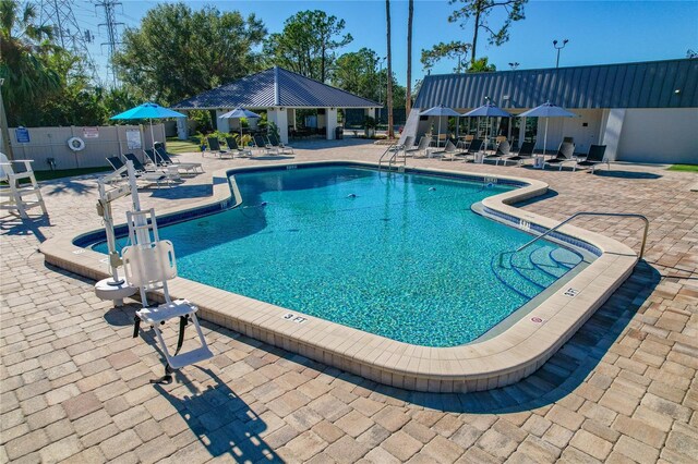 view of swimming pool with a patio area