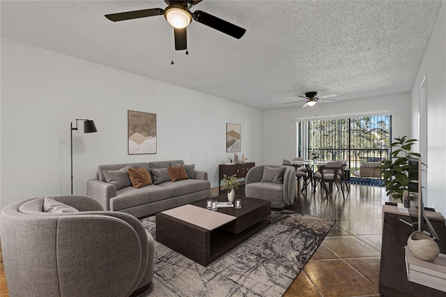 122 E Cypress Ct Unit 22, Oldsmar, FL 34677 - living area with a ceiling fan and a textured ceiling