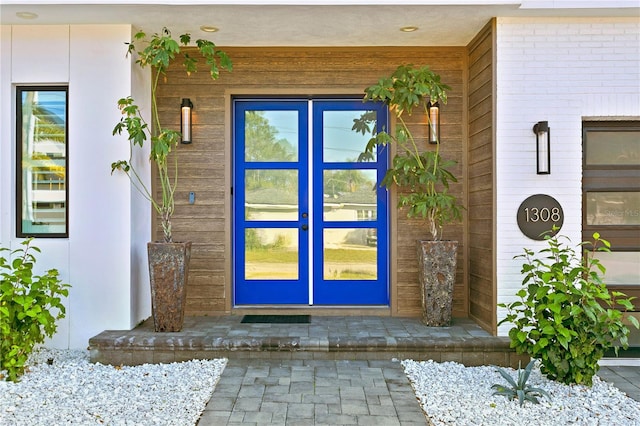 doorway to property featuring french doors