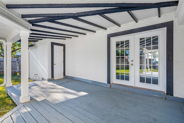 wooden deck with french doors