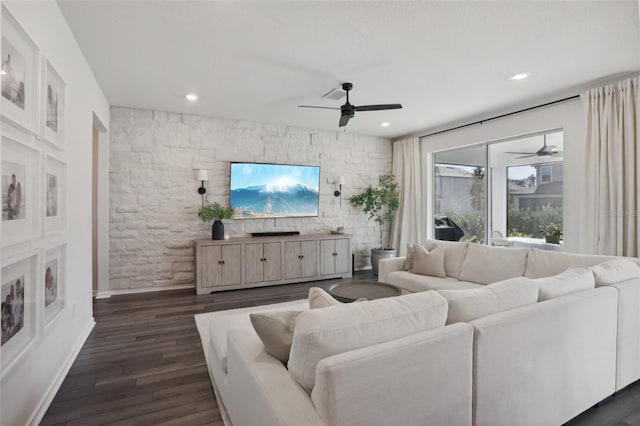 living room with dark wood-type flooring