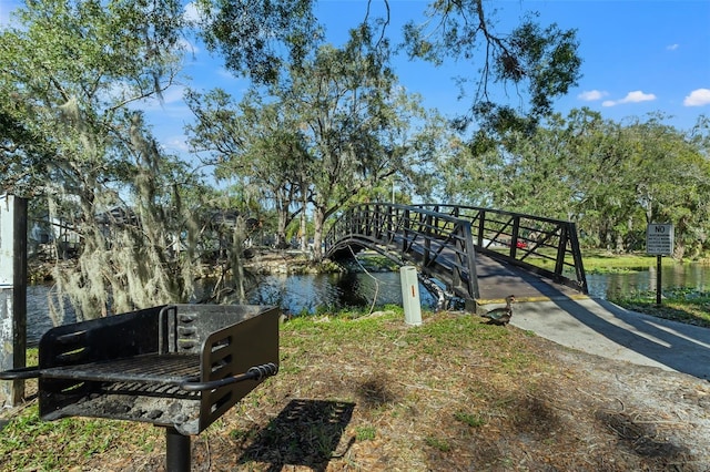 view of home's community with a water view