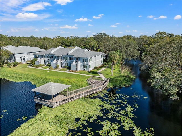 aerial view with a water view