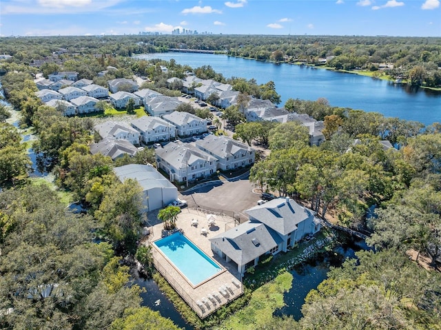 aerial view featuring a water view