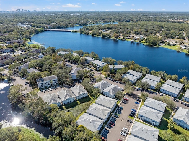 bird's eye view featuring a water view