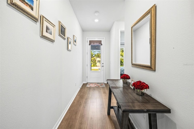 doorway featuring hardwood / wood-style floors