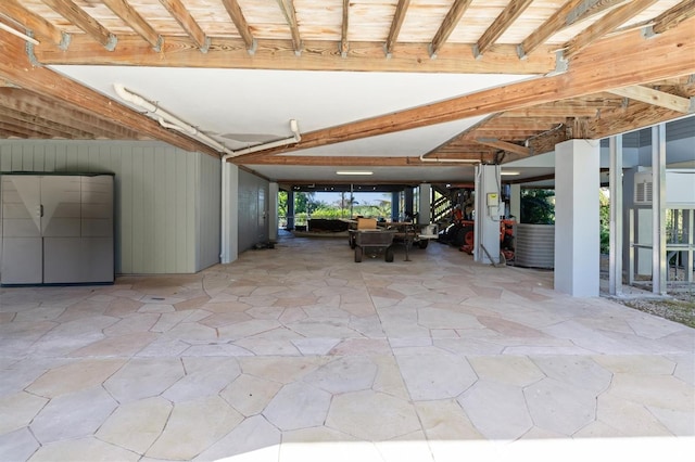 garage with wooden walls