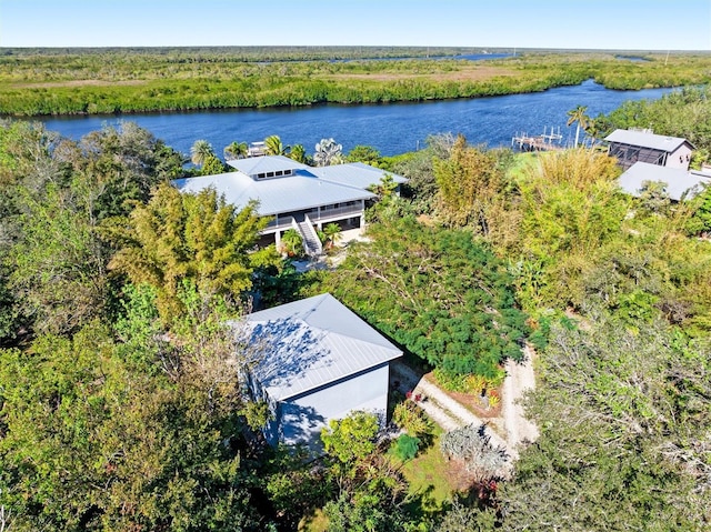 bird's eye view featuring a water view