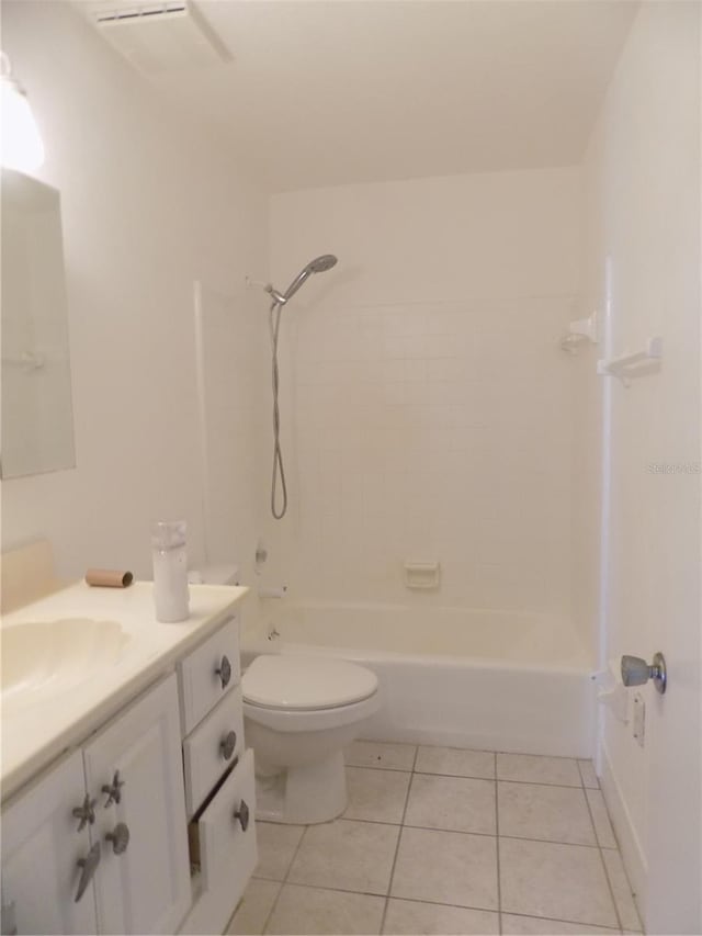 full bathroom with tile patterned flooring, vanity, toilet, and tub / shower combination