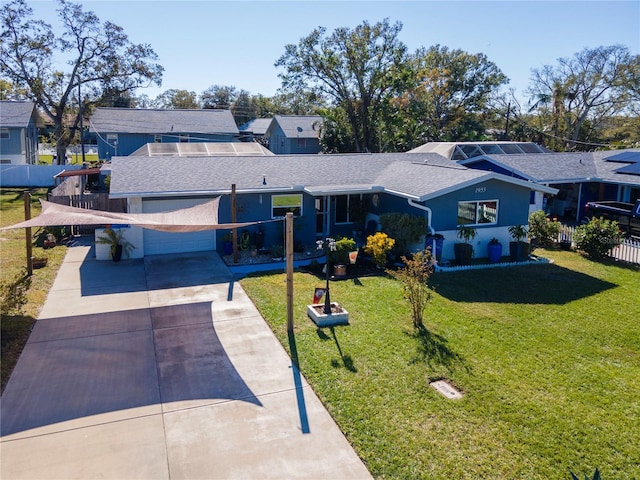 ranch-style home with a front lawn