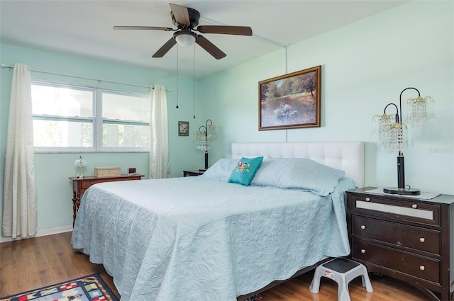 bedroom featuring ceiling fan and hardwood / wood-style floors