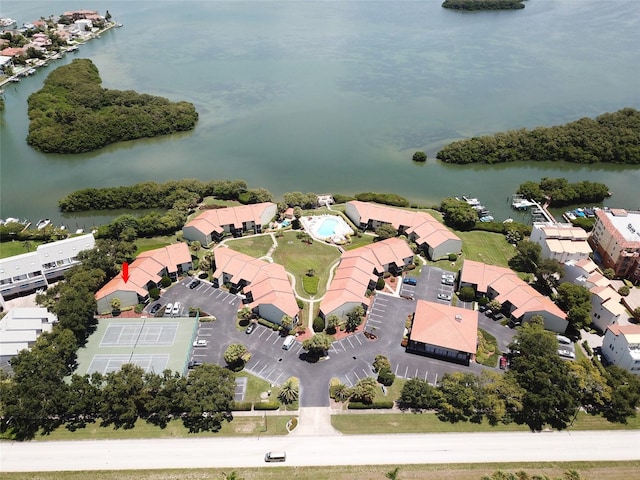 bird's eye view featuring a water view