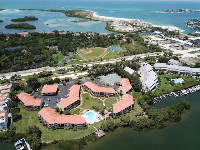 aerial view with a water view