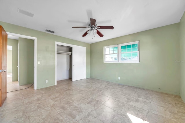 unfurnished bedroom with ceiling fan