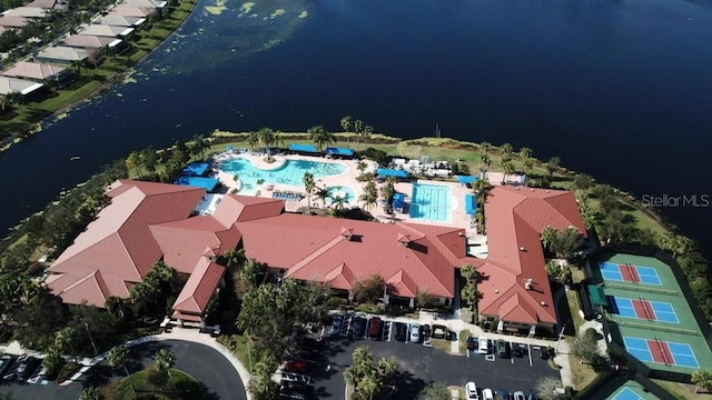 bird's eye view featuring a water view