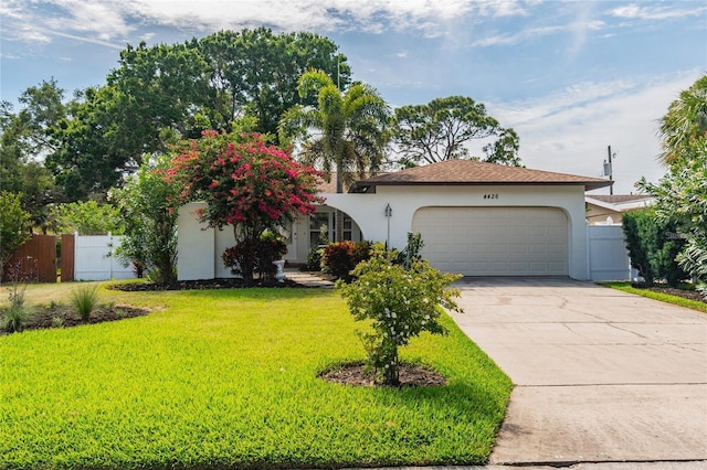 view of front facade featuring a garage and a front lawn