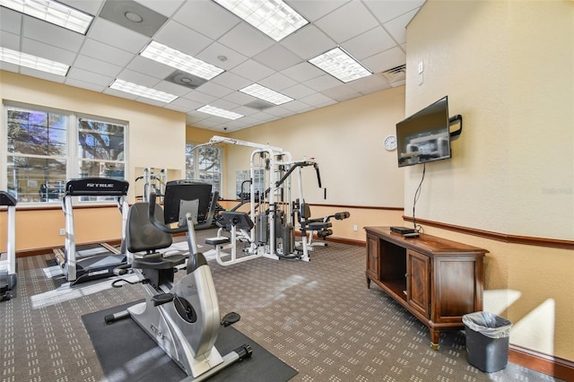 gym with a drop ceiling